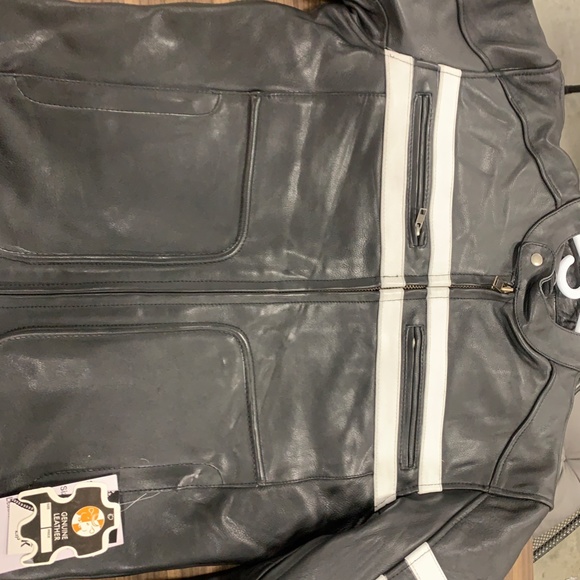 Caferacer Style Leather Jacket with white stripes - Picture 2 of 5